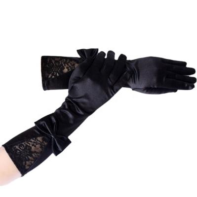 China Breathable Fashion Ladies Elegant Dress Breathable Gloves Wedding Elastic Elbow Lace Satin Opera Bridal Gloves for sale