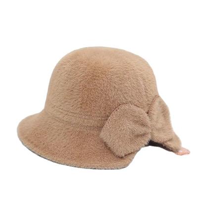 China Women's Big Brim Plush Hat Winter Women's Fashion Solid Color Skull Bucket Warm Hat for sale