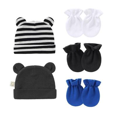 China Formal Newborn Baby Baby Beanie Caps Hats and Scratch Mittens and Mittens for Baby Boy Girls 0-6 Months for sale