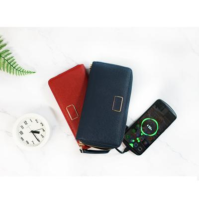 China New 2021 USB Stock Fast Zipper Luxury Wholesale Smart Businessmen Bank Men's PU Purse Wireless Charging Leather Wallet for sale