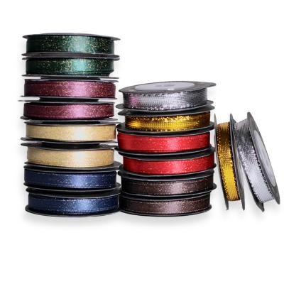 China Gift Wrap Ribbon 6mm Solid Color Satin Bow Wrap Polyester Encryption Metallic Ribbon Metallic Ribbon for sale