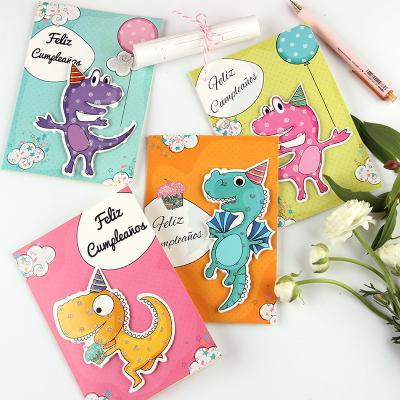 China Custom Printed Cute Europe Dinosaur 3D Glitter Greeting Card For Students for sale