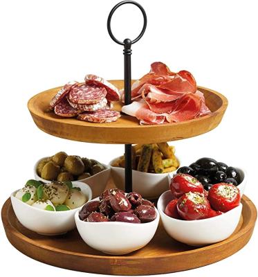 China Europe 2-Tier Serving Tapas Serving Set, Brown/Black for sale