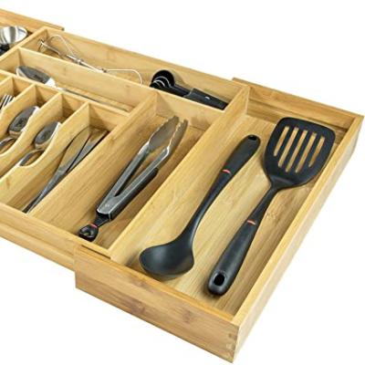 China Europe 100% Bamboo Cutlery Tray and Utensil Organizer for Kitchen Drawers for sale