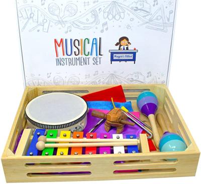 China Europe children's musical instrument wooden set - in the air glockenspiel (xylophone), maracas, tambourine, sheet music, dance scarves for sale