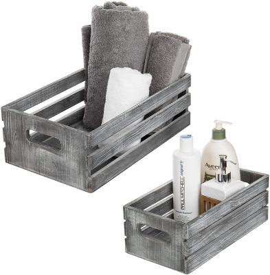 China Gray Wood Nesting Boxes Dark Rustic Viable, Crates w/Handles, Storage Set of 2 for sale