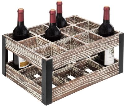 China Viable Rustic Metal and Wooden 12-Bottle Case Wine Table Stand for sale