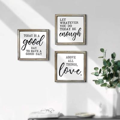 China Rustic Europe Wall Decor Wooden Framed Signs With Inspirational Sayings Modern Farmhouse Wall Hanging Art for sale