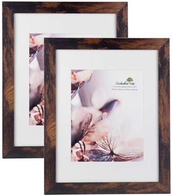 China Brown Decorative Wood Picture Frame With Mat 2 Set In 1 Pack for sale