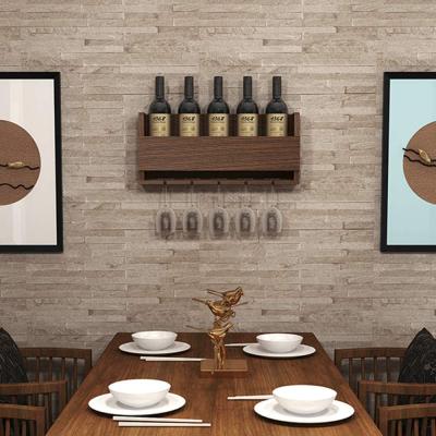 China Sustainable Floating Wine Shelf And Glass Rack Set Paulownia Wood Wall Mounted Wine Rack for sale