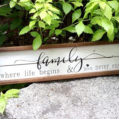 China Europe Family Where Life Begins And Love Never Ends White Background Wood Framed Wall Decor Wooden Sign Plaque for sale