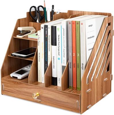 China Europe Office Stationery Wooden Desktop Storage Organizer Holder Tidy Sorter for A4 Papers, Books, Pens for sale