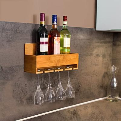 China Europe Wooden Wall Mounted Hanging Wine Shelf With Glass Rack Bottle Rack for sale