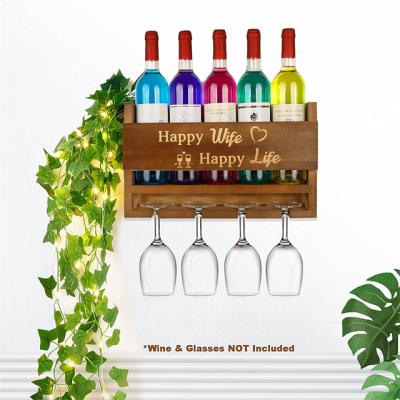 China Easy Assembly Handmade Wooden Wall Mounted Hanging Wine Shelf With Decorative Bottle Glass Rack Stand Holder for sale