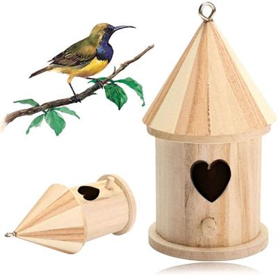 China Europe Outdoor Wooden Bird Houses With Metal Grommets Unfinished Hanger Bird Box DIY Creative Crafts for sale