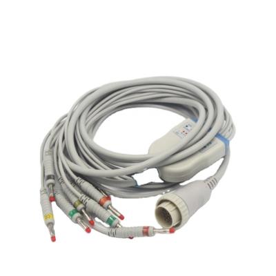 China Portable Clinic Kenz Cardioline ECG Electrocardiogram Cable with Built-in 10 Leads, 4.0 Banana, Round 16pin for sale