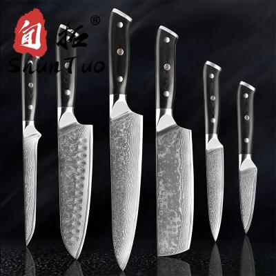 China Morden Japan luxury professional handmade santoku japanese chef knives real 67 layer vg10 messer damascus steel kitchen knife set for sale