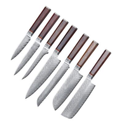 China Viable Octagonal VG10 Handle 8 Inch Chef Knives Japanese Damascus Stainless Steel Knife Set for sale