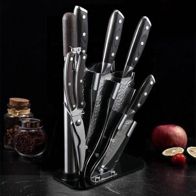 China Hot Selling Disposable Amazon 6 Pieces 7Cr17 Stainless Steel Knife Set Multifunctional Hand-Forged Hammer Pattern Kitchen Knife Set for sale