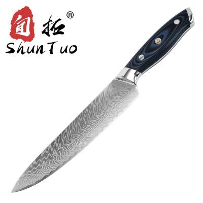 China Viable 8 Inch Japanese G10 Blue And Black Flower Nail Handle Cooking Knife Damascus Steel Chef Knife for sale