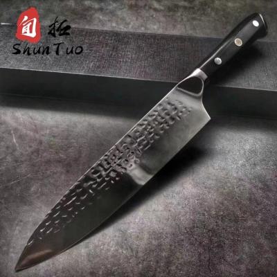 China Private label viable damast steel german steel 8 inch hammered damascus blade chef messer gyuto kitchen knife for sale