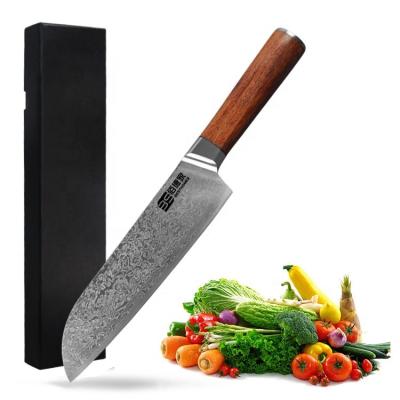 China Tinderala Viable 7 Inch Kitchen Knife Chef Knives Japan Stainless Damascus Steel Drawing Serving Slicing Santoku Set With Box for sale