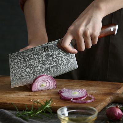 China 7 Inch Quality Damascus Metal Stainless Steel Kitchen Cleaver Viable Chinese High Knife for sale