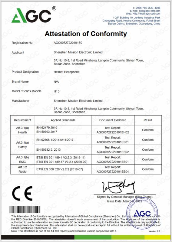 CE - Shenzhen Mission Electronic Limited