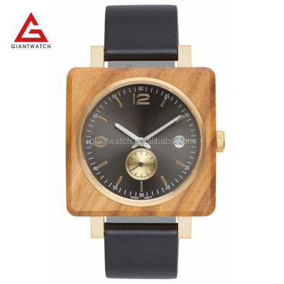 China Automatic Mechanical Square Face Wooden Watch Alarm Clock Wooden Wrist Watch 3atm Water Resistant for sale