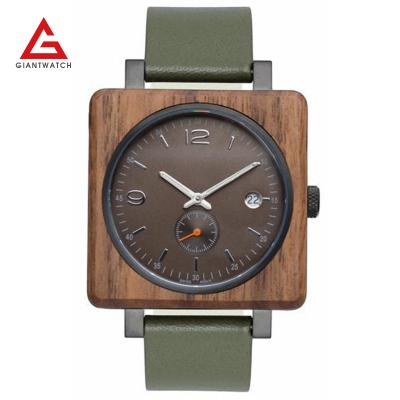 China Automatic Date Square Bamboo Wood Watch With Japanese Quartz Movement In Wholesale Price for sale