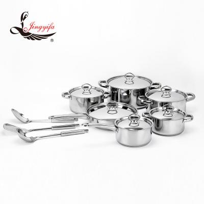 China 15PCS Stainless Steel Sustainable Cookware Set With 16CM/16 18 20 22 24CM/24CM Soup Pot Frying Pan for sale