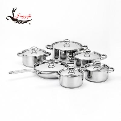 China 12pcs Stainless Steel Milk Pot Sauce Pot/Fry Pan Viable Cooking Pot Cookware Set With Difference Use for sale