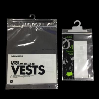 China BIODEGRADABLE customizable plastic clear underwear packaging hanger bag with zipper clothes bag with slider for sale