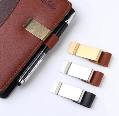 China Bonded a Stainless Steel Pen Clip Office Leather Nordic Pen Loop Pen Travel Notebook Holder for sale