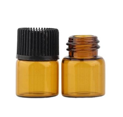 China Mini Essential Oil Cosmetic Bottle 1ml Small Sample Dropper Amber Glass Bottle for sale