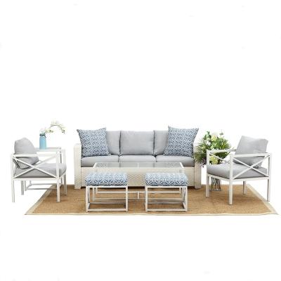 China EUROPEAN Sofa Cushion Garden Furniture White Reversible Aluminum 7 Piece Outdoor Furniture Garden Set European Baroque for sale