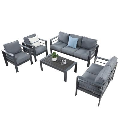 China Minimalist 6 Person Aluminum Sofa Set Ningbo Outdoor Elegant Style With Coffee Table Outside Garden Patio Furniture for sale