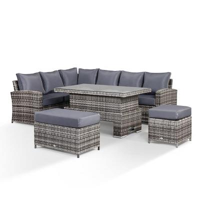 China Contemporary Outdoor Garden Furniture Dark Rattan Dining Sectional Sofa And Table Set for sale