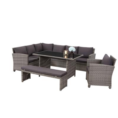 China Modern Patio Furniture Sets Sectional Outdoor Rattan Sofa Garden Patio Furniture With Stool for sale