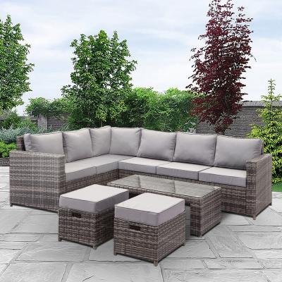 China 2021 Traditional New Coming Thick Rattan Cushion Outdoor Wicker Material Sectional Garden Furniture Set for sale