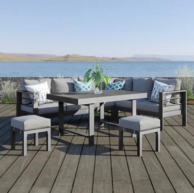 China Modern Metal All Weather Aluminum Frame Outdoor Modern Furniture Sofa Set Gray Sun Sectional Darkness for sale