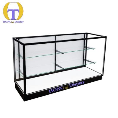 China Smoke Shop/Retail Shop Black Aluminum Showcase Adjust Glass Shelf Inside LED Lights Glass Display Counter For Smoke Shop for sale