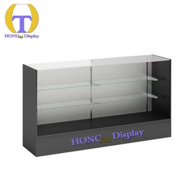 China Smoke Shop/Retail Shop Luxury Design Glass Counter LED Light Showcase Retail Shop Black Wooden Display Cabinet for sale