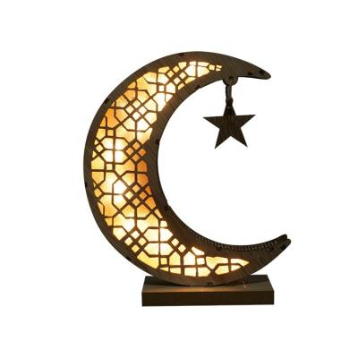 China South America Trending Products 2020 Hot Decorative Ramadan Moon Wooden Table Lamp for sale