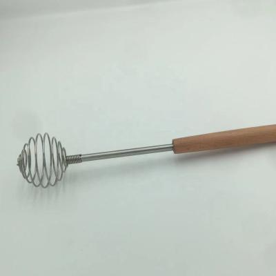 China Viable New Design High Quality Kitchen Tools Stainless Steel Egg Beater Wooden Handle Manual Cream Mixer For Egg Beater for sale