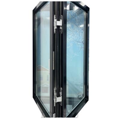 China Magnetic Screen Stained Glass Aluminum Folding Aluminum Bifold Window With Thermal Break for sale