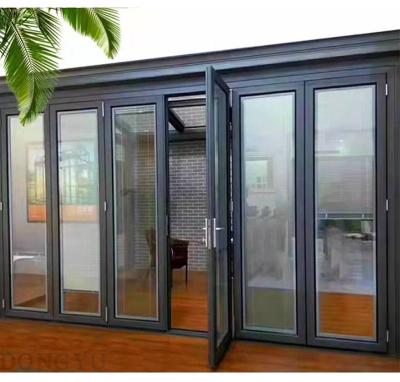 China Low-E Sound Insulation Wholesale Anti-UV Frameless Tempered Glass Aluminum Folding Door For Restaurant for sale