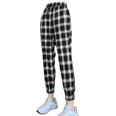 China New Anti-wrinkle Accessories Chain Harem Pants Ladies Trousers Plaid Print Women Casual Pants for sale