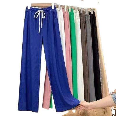 China 2022 Summer Casual Wide Leg Women's Longtrousers High Elastic Waist Pants Ice Silk Lady Women's Anti-Wrinkle Loose Pants for sale