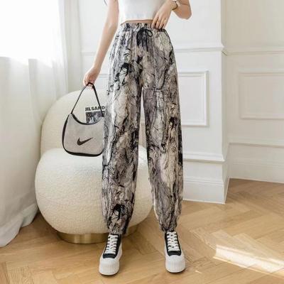 China Promotion cheap QUICK DRY tie-dye ink painting summer ice silk snow pants thin section printed ice silk casual bloomers for sale